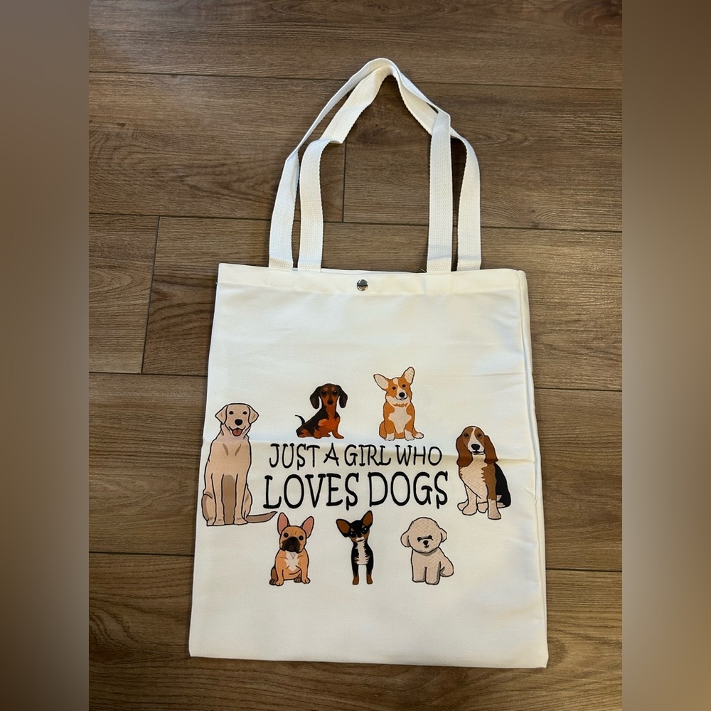 Just a Girl Who Loves Dogs Graphic Canvas Tote Bag Dog Mom Gift- NWOT